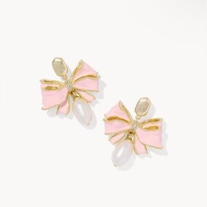 Kendra Scott x LoveShackFancy Pearl Bow Gold Statement Earrings NWOT